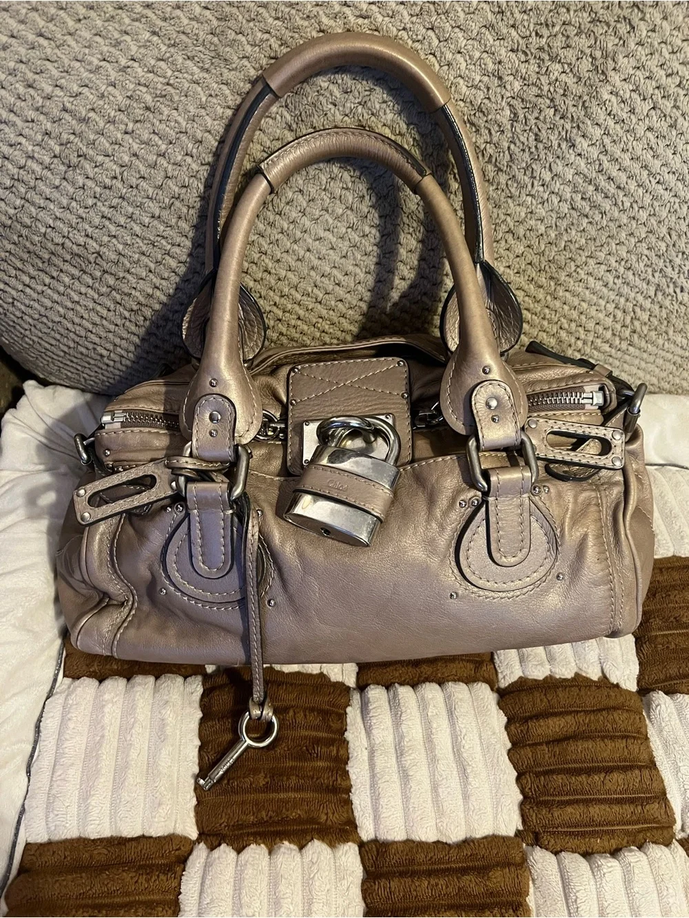 Chloe Paddington Metallic Taupe VGUC!